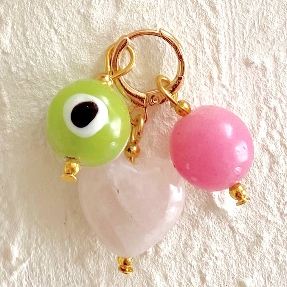Bohemian Charms Mix |  Evil Eye pink quartz Pendants